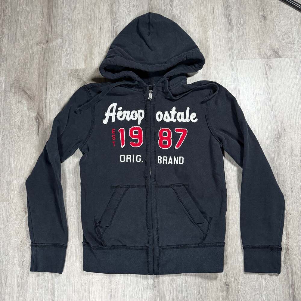 Mens Aeropostale Est. 1987 Orig. Brand Graphic Full-Zip Hoodie Y2K XS
